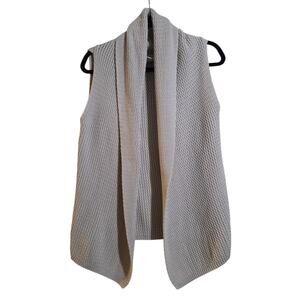 Coldwater Creek Women Sz L Open Front Knit Shawl Sweater Vest Beige Tan Cardigan